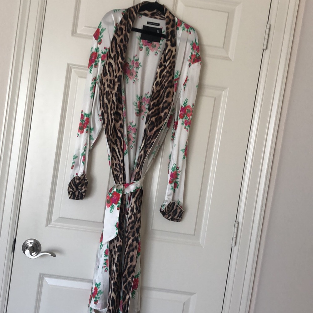 R13 Red Rose on Ecru Long Smoking Robe XXS/XS